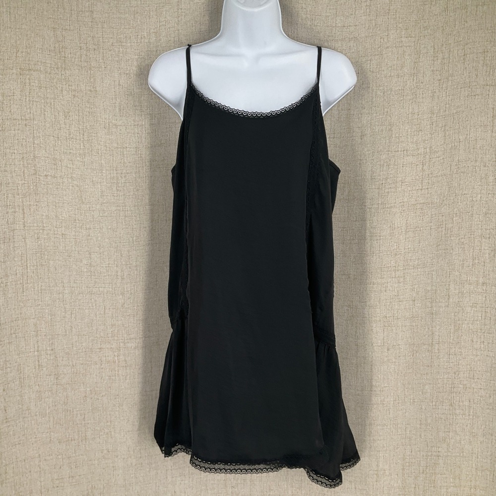 Aerie Slip Dress Womens Medium Black Lace Trim‎ Adjustable Straps Mini Airy
